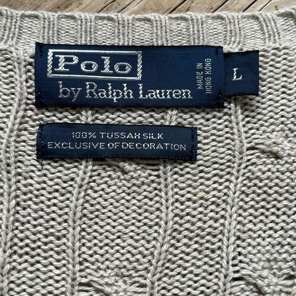 Ralph Lauren Polo Men's 100% Tussah Silk Cable Knit Pullover Sweater Size L - Picture 5 of 6